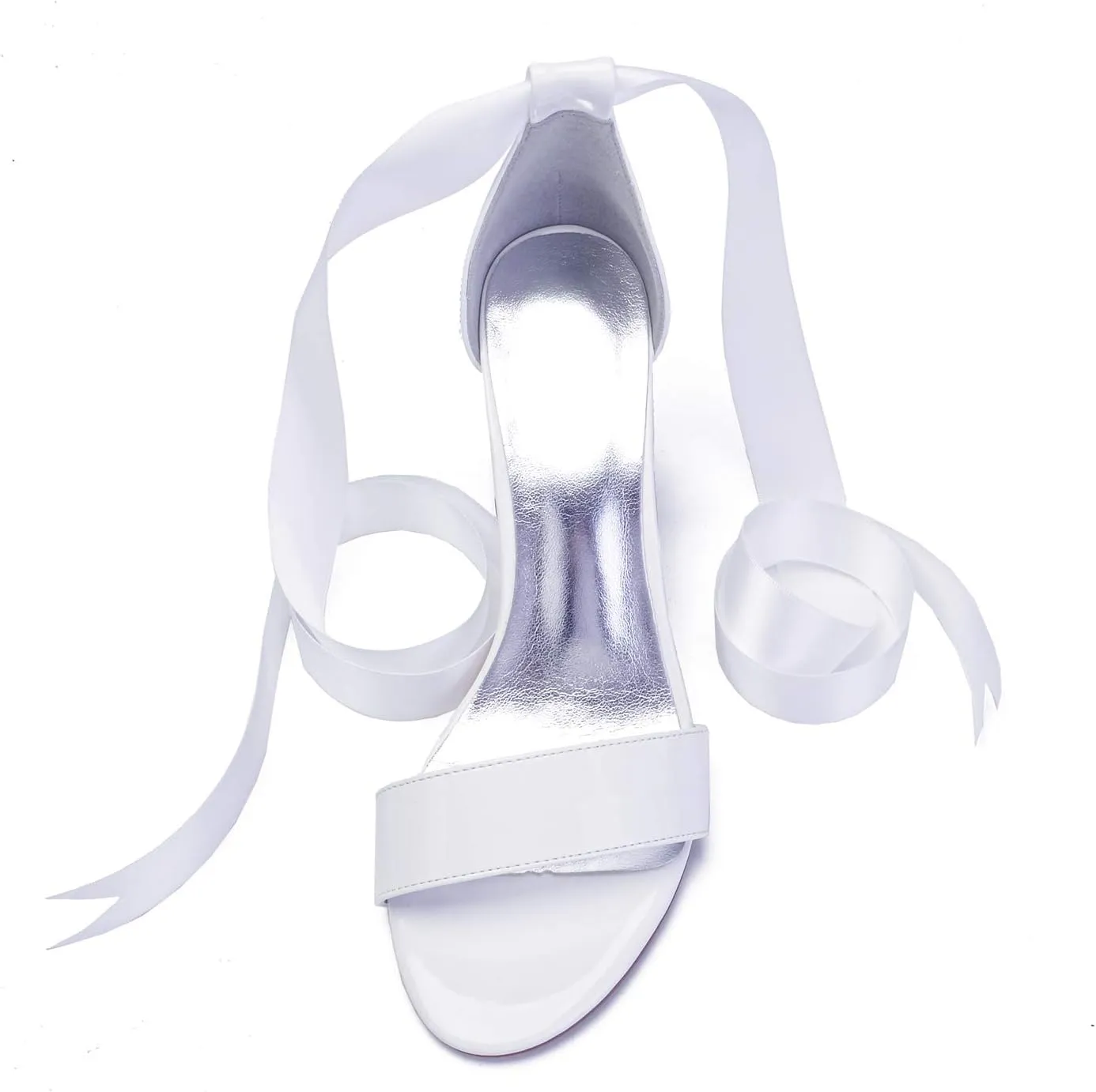 Women's Chunky Block Heel Wedding Sandals Bridal Wedding shoes for Bride Ribbon Tie Wedding Shoes Sandals