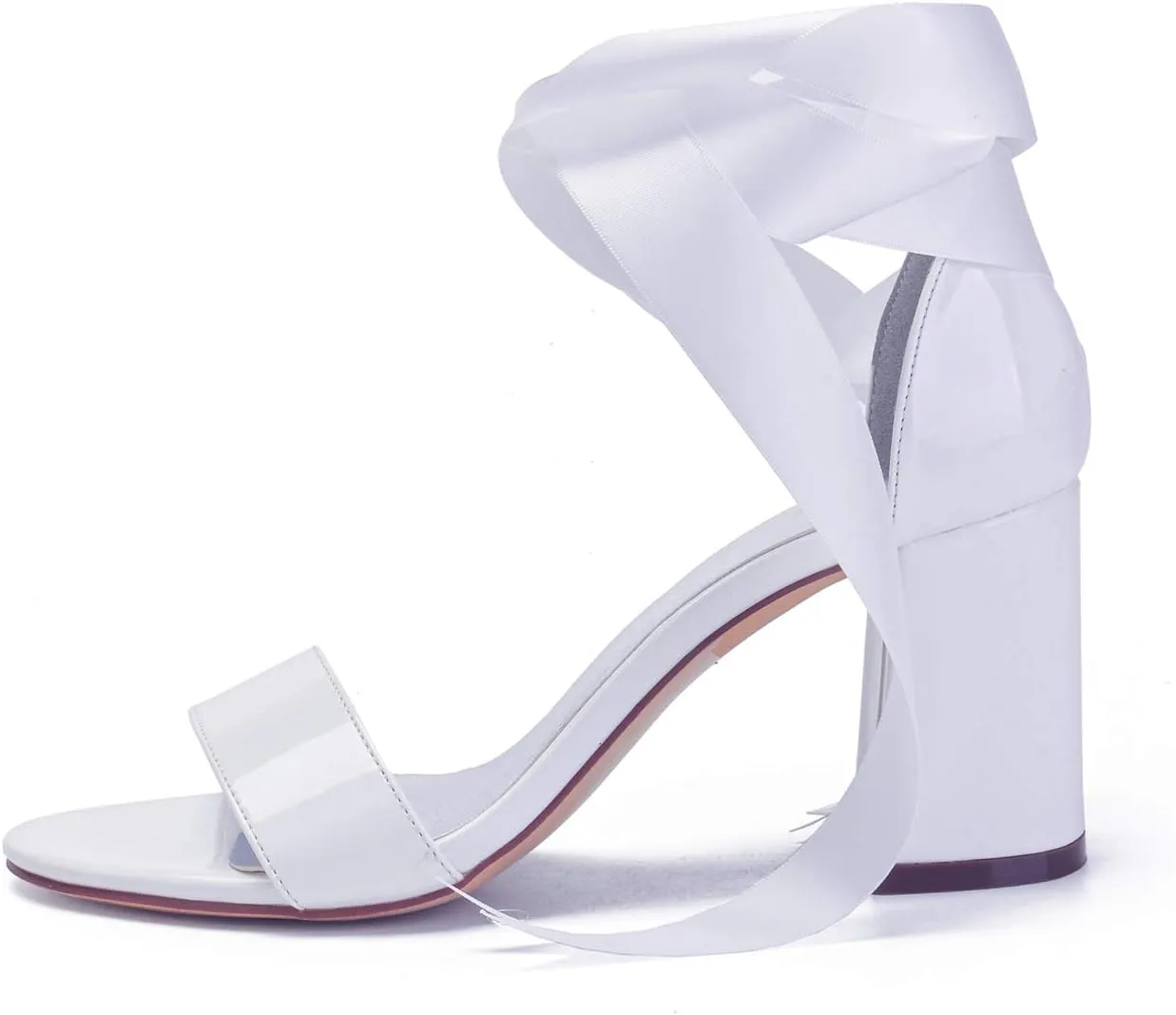 Women's Chunky Block Heel Wedding Sandals Bridal Wedding shoes for Bride Ribbon Tie Wedding Shoes Sandals