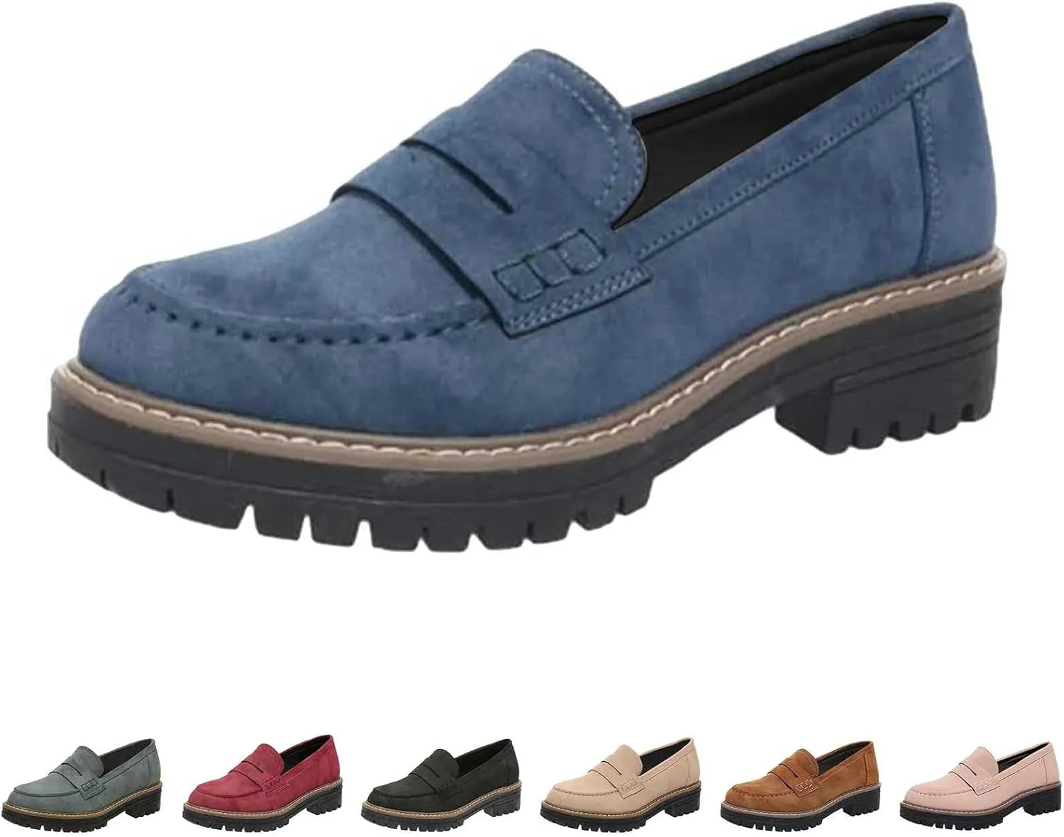 Womens Chunky Loafers Platform Work Shoes Dress Penny Loafers Comfortable Office Shoes Casual Leather Shoes