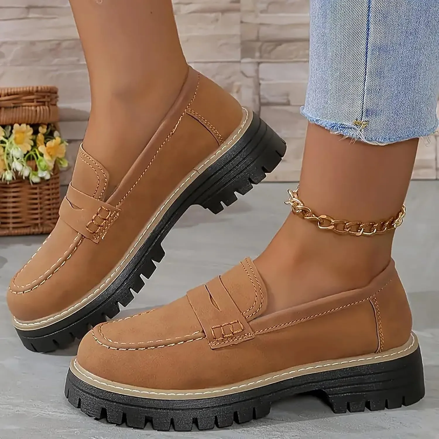 Women's Chunky Loafers Slip On Loafers Business Casual Shoes Dressy Platform Loafers Fashion Outfit Loafer Shoes