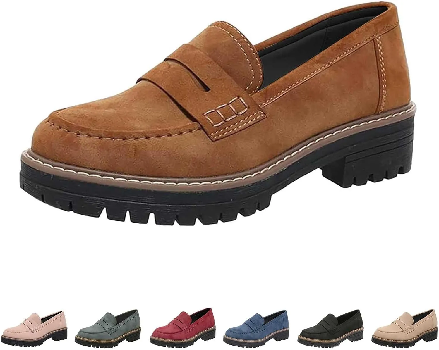 Women's Chunky Loafers Slip On Loafers Business Casual Shoes Dressy Platform Loafers Fashion Outfit Loafer Shoes