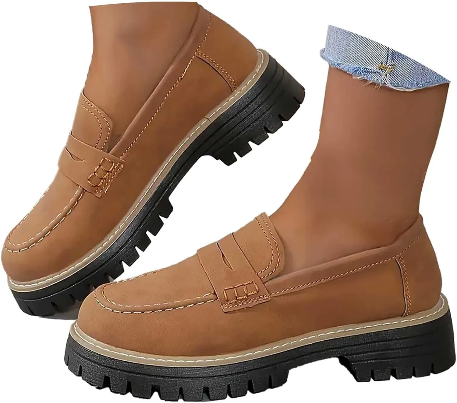 Women's Chunky Loafers Slip On Loafers Business Casual Shoes Dressy Platform Loafers Fashion Outfit Loafer Shoes
