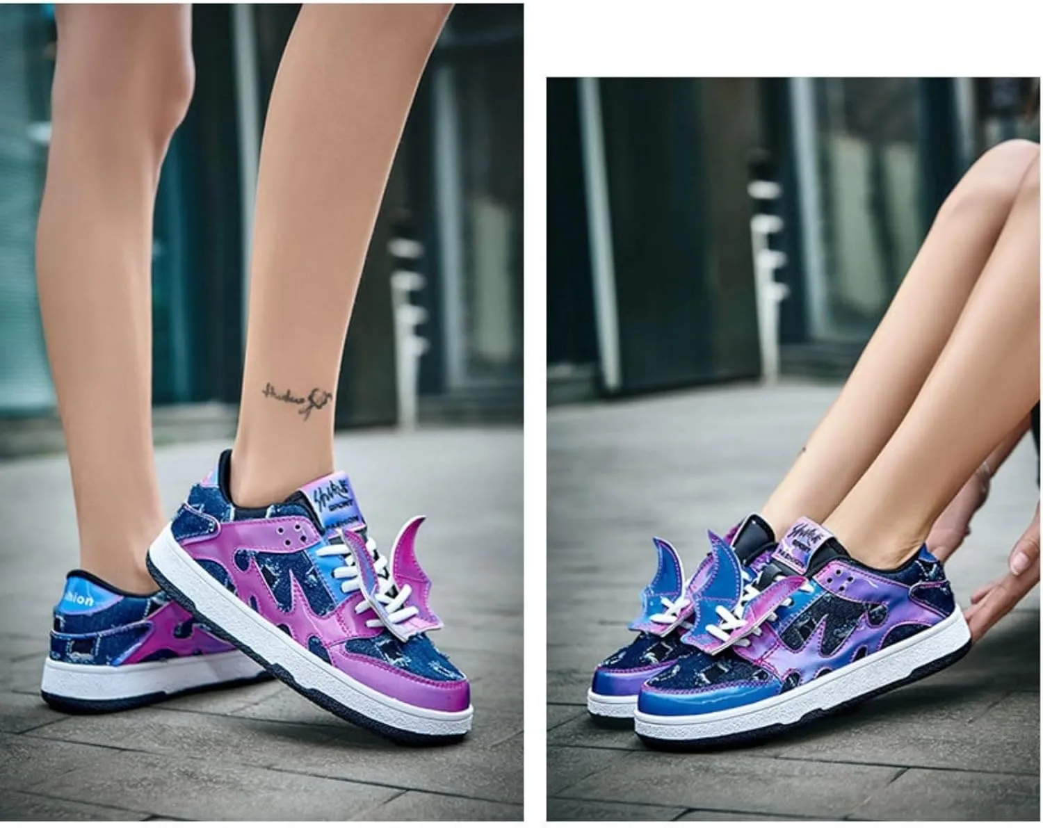 Women’s Chunky Platform Sneakers, Glitter Animal Print, Flame Wings, Bold Y2K Streetwear Shoes, Walk Loud Break Necks