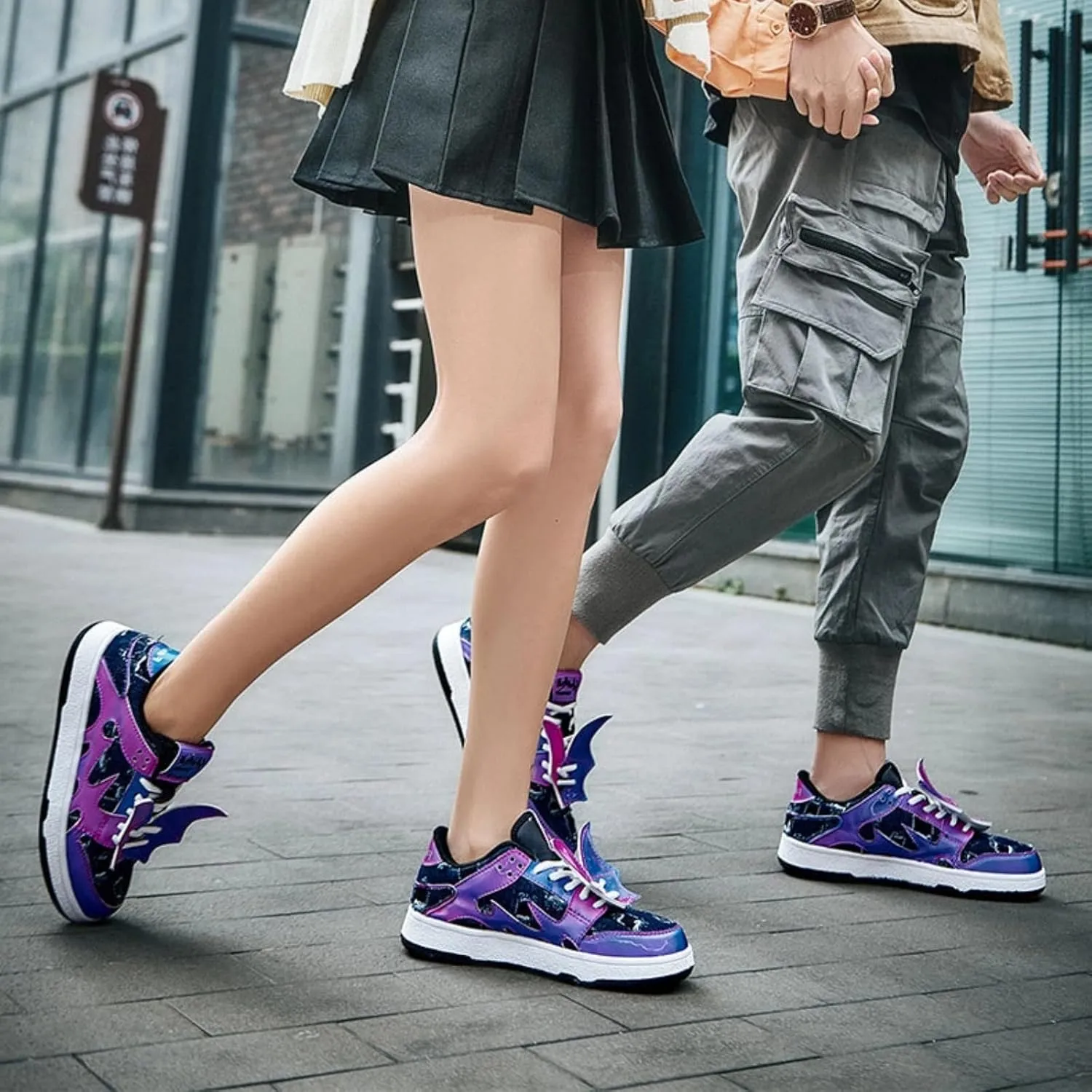 Women’s Chunky Platform Sneakers, Glitter Animal Print, Flame Wings, Bold Y2K Streetwear Shoes, Walk Loud Break Necks