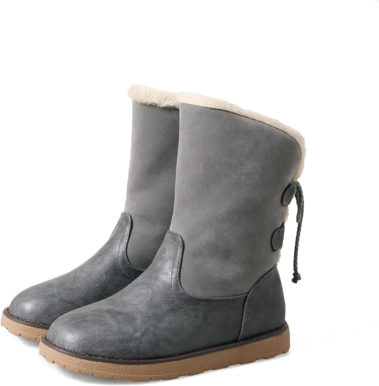 Women's Classic Closed Round Toed Platform Ankle Boots Round Toe Chunky Party Club Flats Warm Shoes Winter Lace Up Cosplay Thin Fur Lined Block Bow Winter Fall Booties