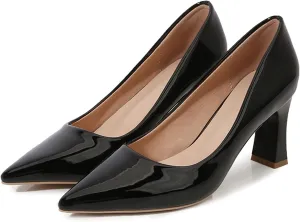 Women's Closed Pointed Toe Chunky Block High Heels Slip On Office Wedding Dress Pumps Shoes for Women 3 Inches