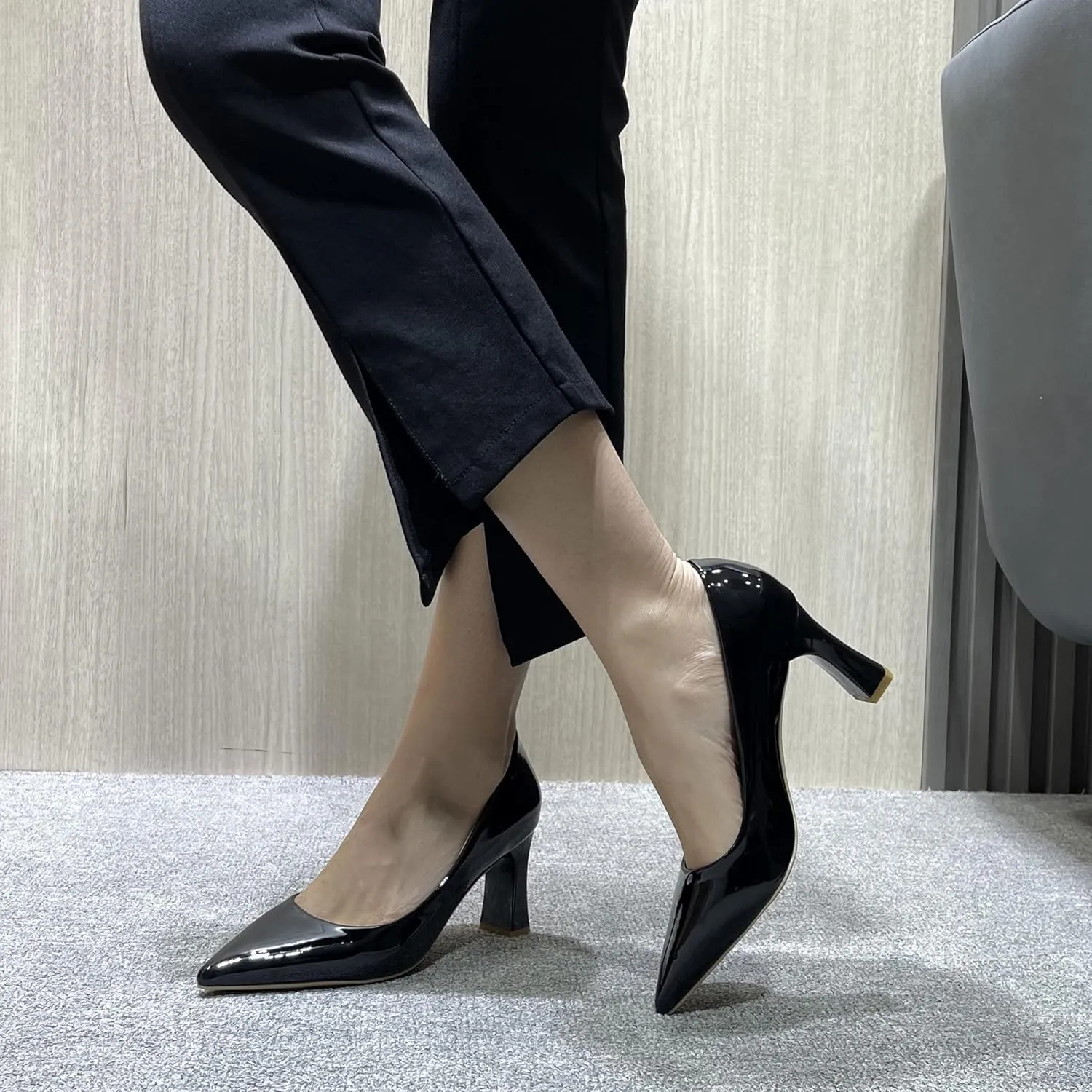 Women's Closed Pointed Toe Chunky Block High Heels Slip On Office Wedding Dress Pumps Shoes for Women 3 Inches