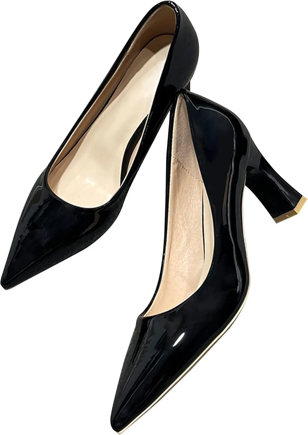 Women's Closed Pointed Toe Chunky Block High Heels Slip On Office Wedding Dress Pumps Shoes for Women 3 Inches