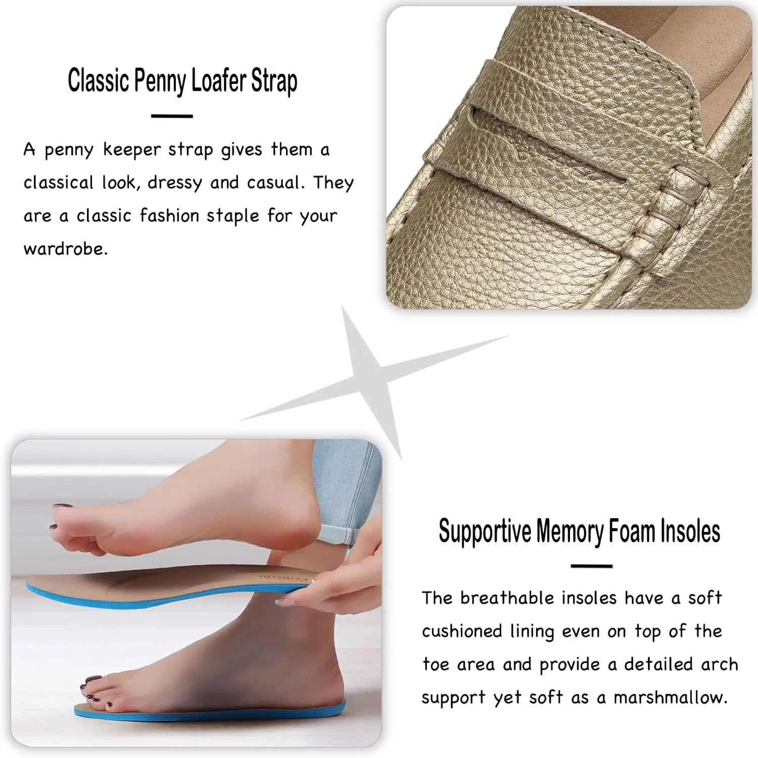 Women's Comfortable & Lightweight Leather Penny Loafers Slip-Ons Cute Business Casual Dress Shoes Work Office Flats Everyday Walking Shoes Driving Mocs for Women