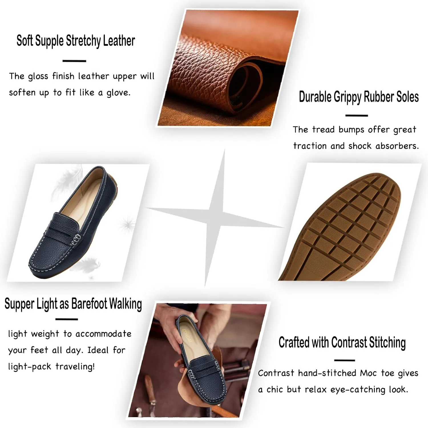 Women's Comfortable & Lightweight Leather Penny Loafers Slip-Ons Cute Business Casual Dress Shoes Work Office Flats Everyday Walking Shoes Driving Mocs for Women