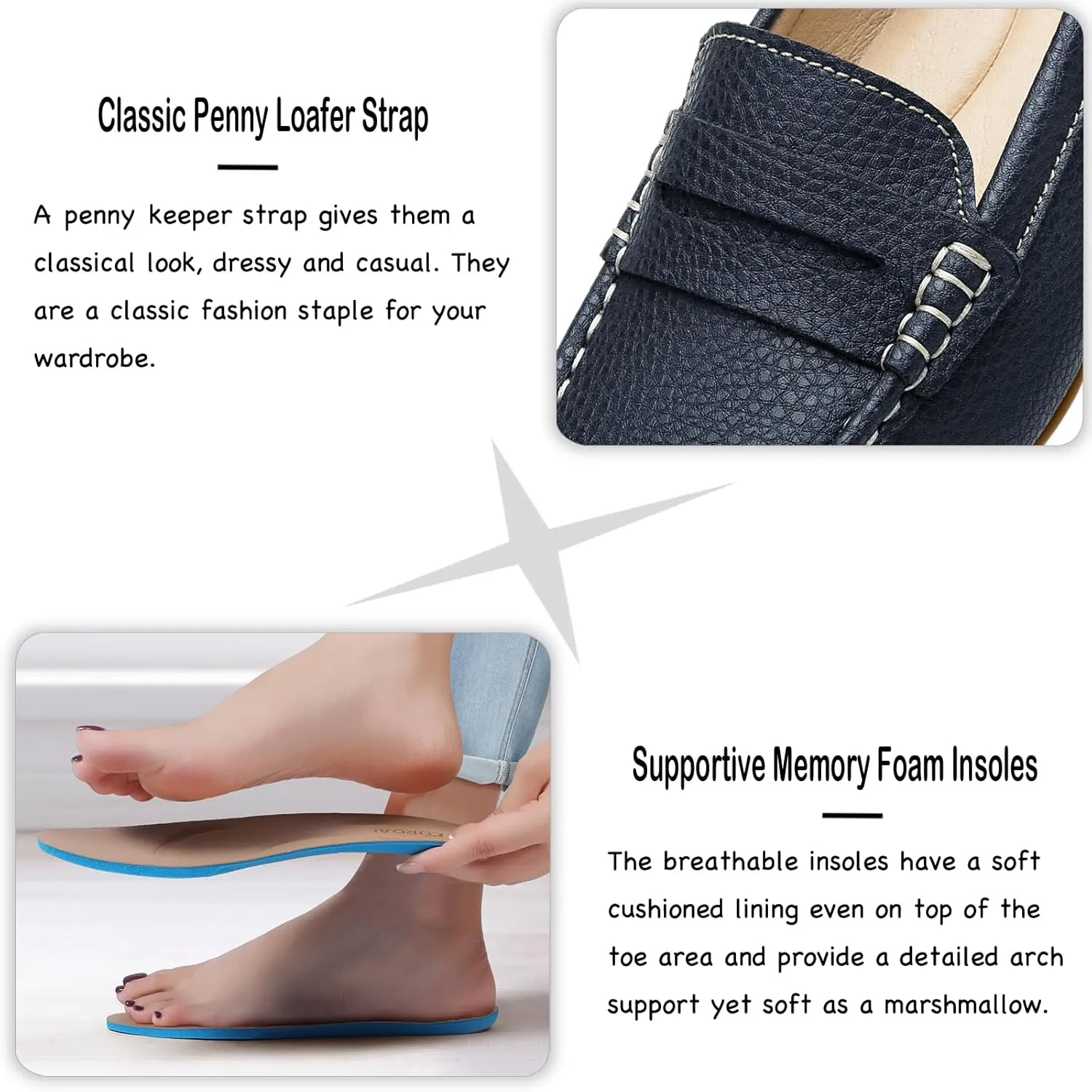 Women's Comfortable & Lightweight Leather Penny Loafers Slip-Ons Cute Business Casual Dress Shoes Work Office Flats Everyday Walking Shoes Driving Mocs for Women
