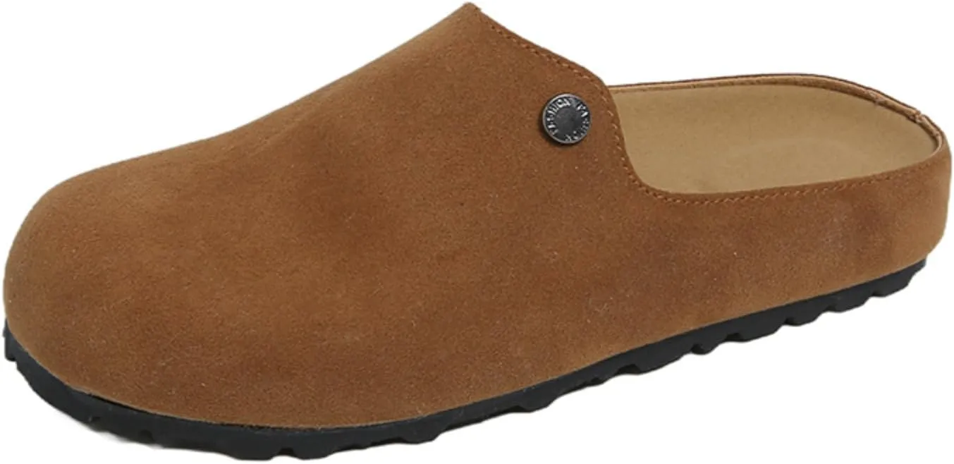 Women's Comfortable Suede Clogs Leather Mules Cork Footbed Sandals Potato Shoes with Arch Support