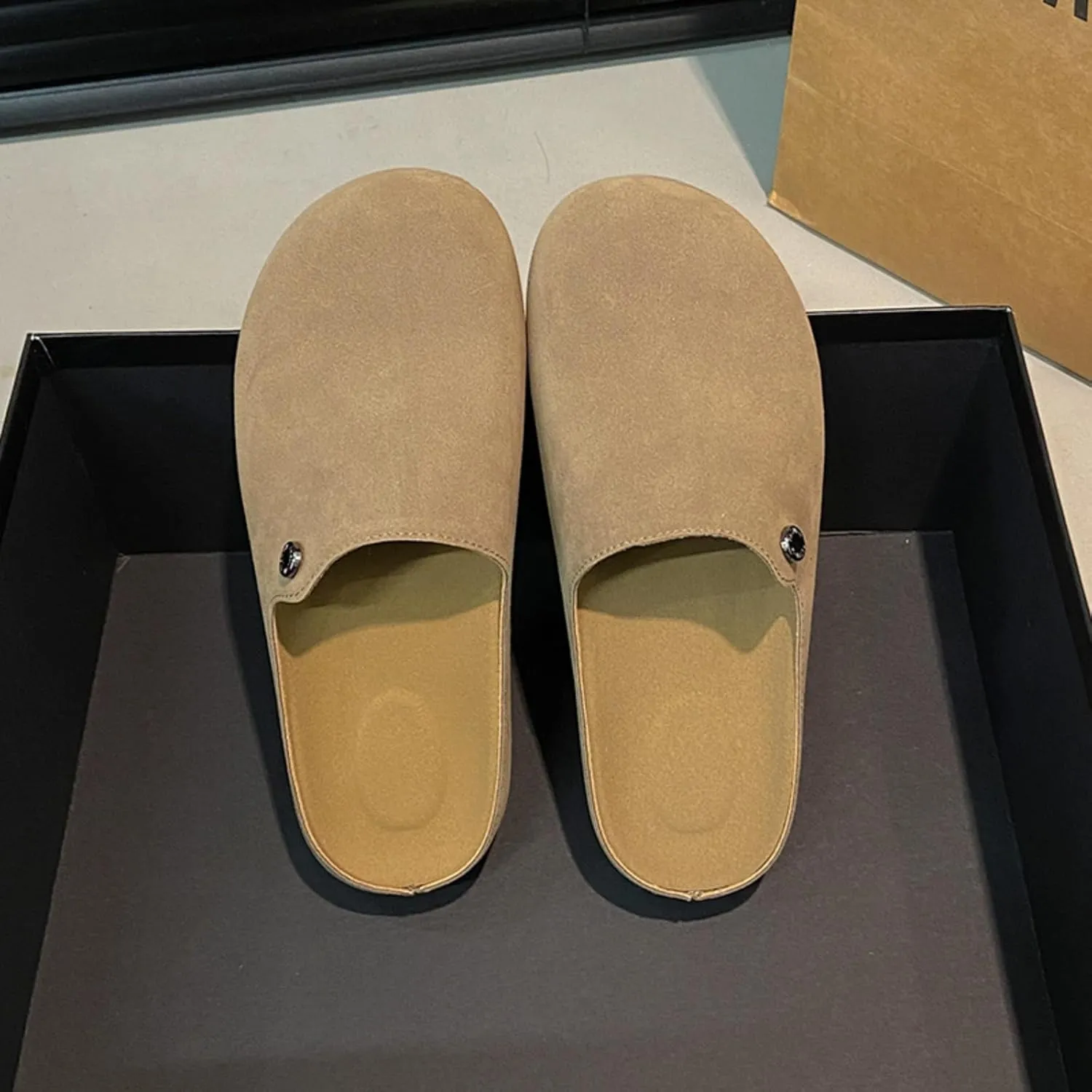 Women's Comfortable Suede Clogs Leather Mules Cork Footbed Sandals Potato Shoes with Arch Support