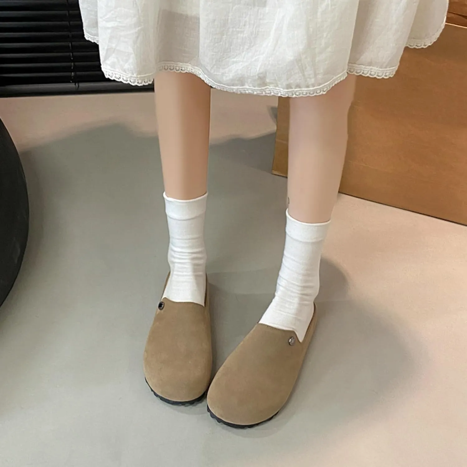 Women's Comfortable Suede Clogs Leather Mules Cork Footbed Sandals Potato Shoes with Arch Support