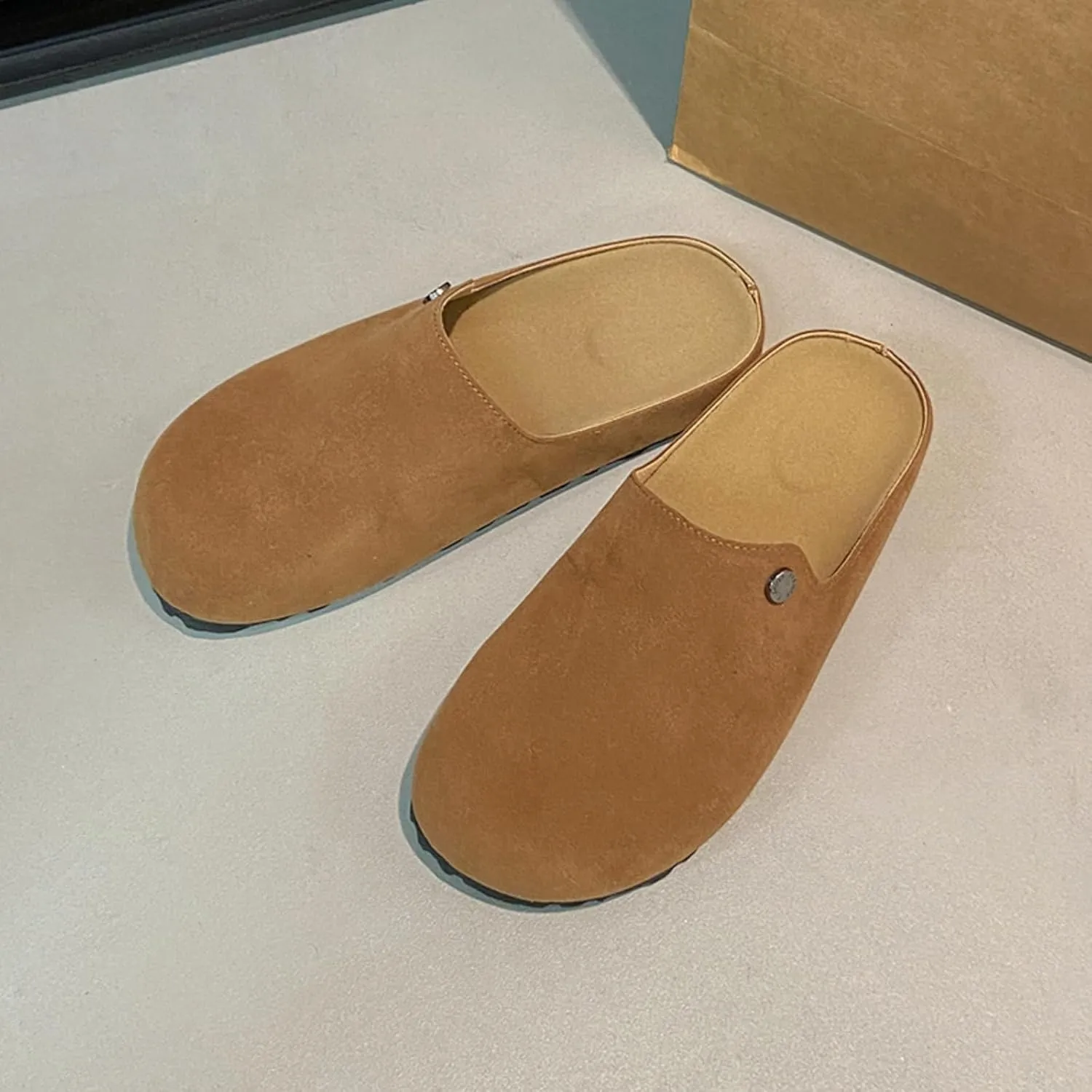 Women's Comfortable Suede Clogs Leather Mules Cork Footbed Sandals Potato Shoes with Arch Support