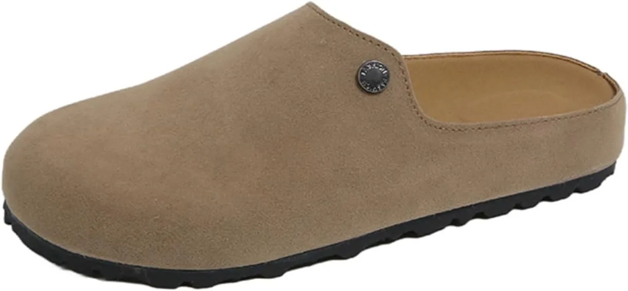 Women's Comfortable Suede Clogs Leather Mules Cork Footbed Sandals Potato Shoes with Arch Support