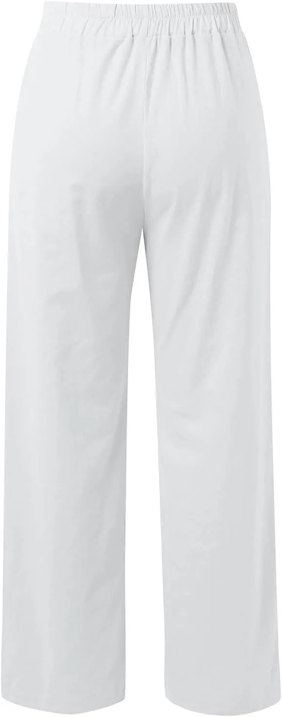 Womens Cotton Linen Lounge Sets 2025 Dressy Matching Summer 2 Piece Loungewear Set Wide Leg Pants Tracksuits