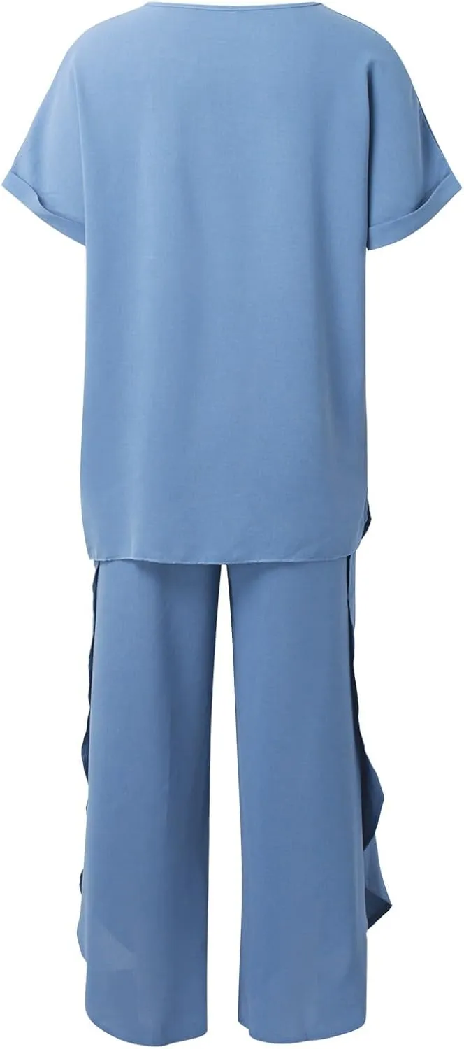 Womens Cotton Linen Lounge Sets 2025 Summer Casual Loose Top Wide Leg Pants Matching Tracksuit Sweatsuit Sets