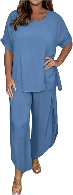 Womens Cotton Linen Lounge Sets 2025 Summer Casual Loose Top Wide Leg Pants Matching Tracksuit Sweatsuit Sets