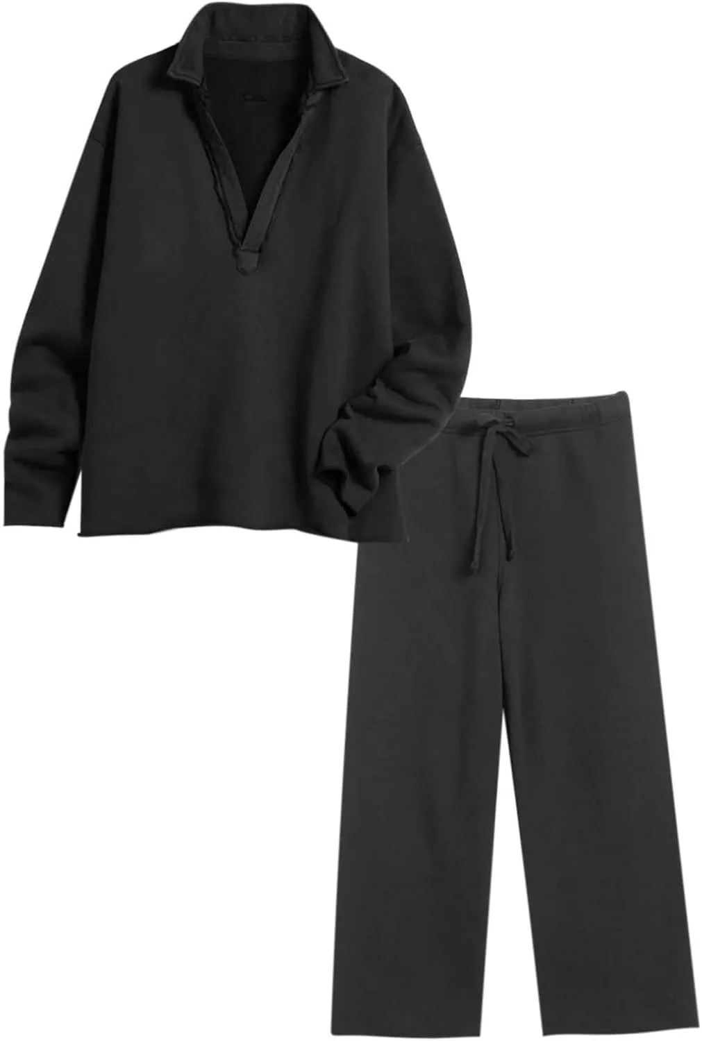 Womens Cotton Linen Lounge Sets Linen Short Sleeve Top and Wide Leg Pants Lounge Matching Tracksuits Trendy Clothes