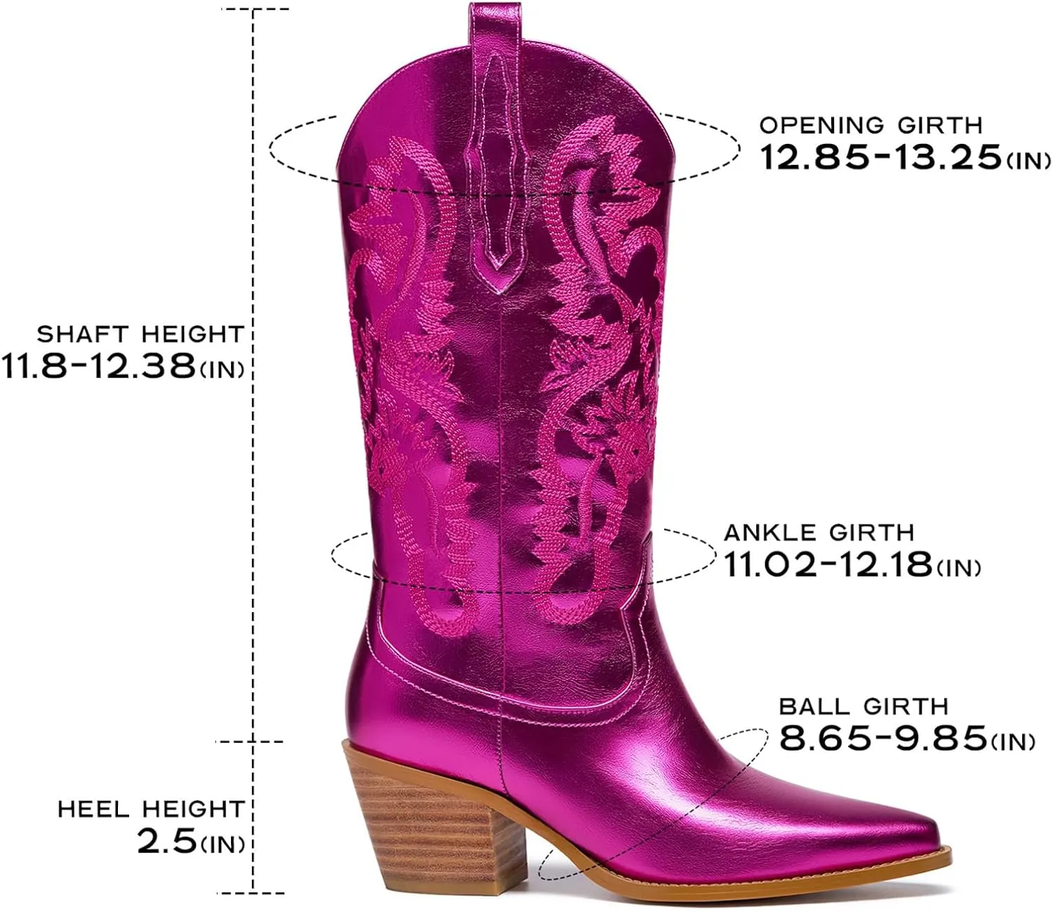 Women's Cowboy Boots Metallic Mid Calf Cowgirl Boots Wide Calf Western Embroidered Sparkly Paty Boots