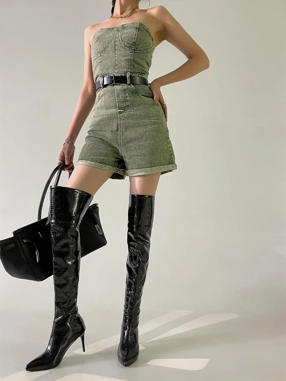Women's Crocodile Over Knee High Booties High Stiletto Heeled Pointed Toe Back Zipper Formal Elegant Concise Business Bridal Wide Calf Church Boots Warm Winter Fall Comfy Shoes