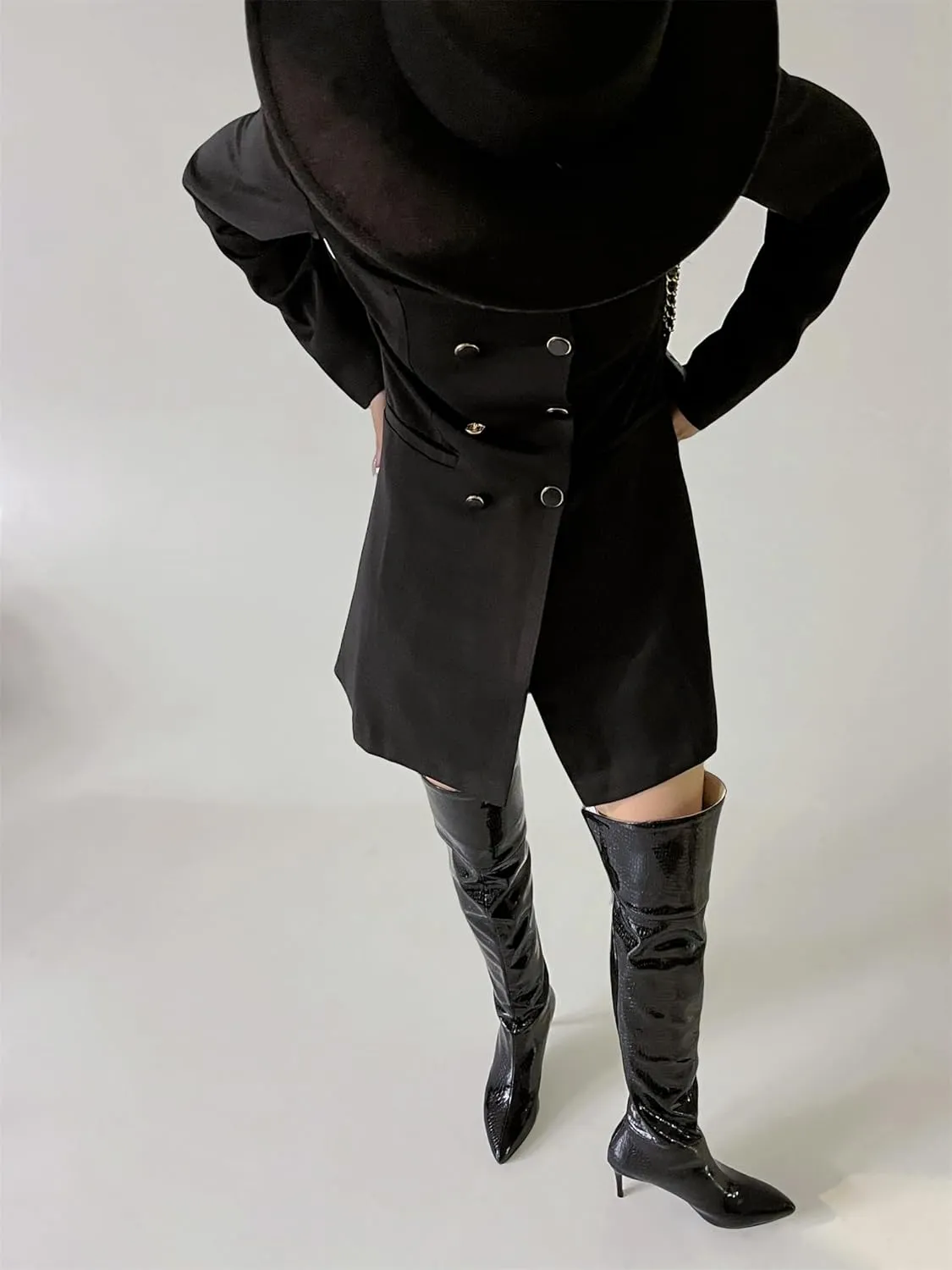 Women's Crocodile Over Knee High Booties High Stiletto Heeled Pointed Toe Back Zipper Formal Elegant Concise Business Bridal Wide Calf Church Boots Warm Winter Fall Comfy Shoes