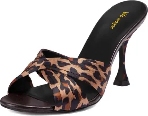 Women’s Cross Strap Mules Colorful Slippers Slim High Heels Open Round Toe Slip On Shoes Indoor Outdoor Shopping Size 4-16 US