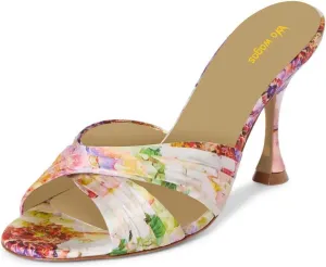 Women’s Cross Strap Mules Colorful Slippers Slim High Heels Open Round Toe Slip On Shoes Indoor Outdoor Shopping Size 4-16 US