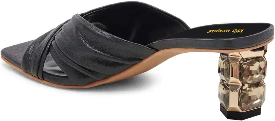 Women’s Cross Strap Mules Rhinestone Slippers Studded Chunky Mid Heels Open Square Toe Slip On Shoes Shopping Dating Size 4-16 US