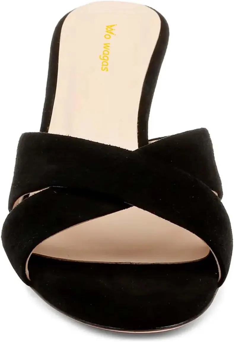 Women’s Cross Strap Mules Slip On Slippers Kitten Mid Heels Open Round Toe Shoes Indoor Outdoor Dating Size 4-16 US