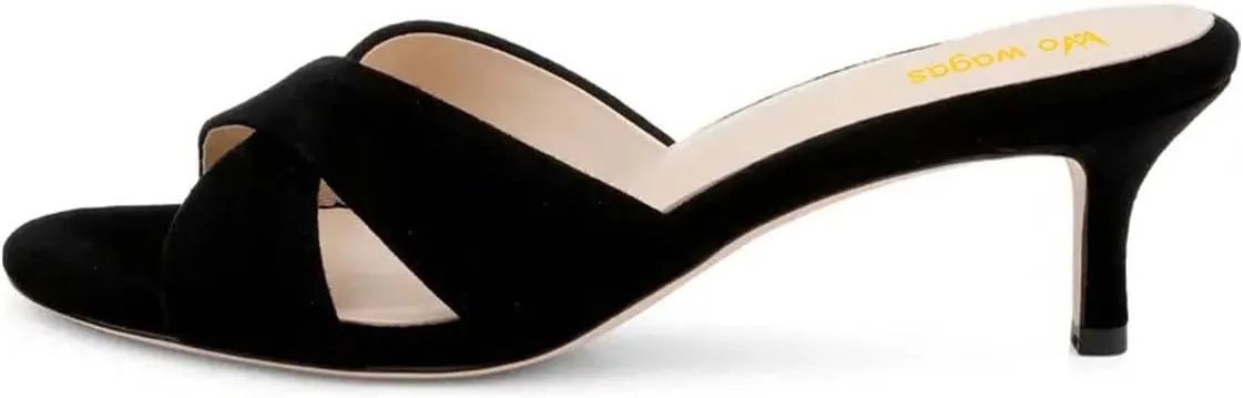 Women’s Cross Strap Mules Slip On Slippers Kitten Mid Heels Open Round Toe Shoes Indoor Outdoor Dating Size 4-16 US