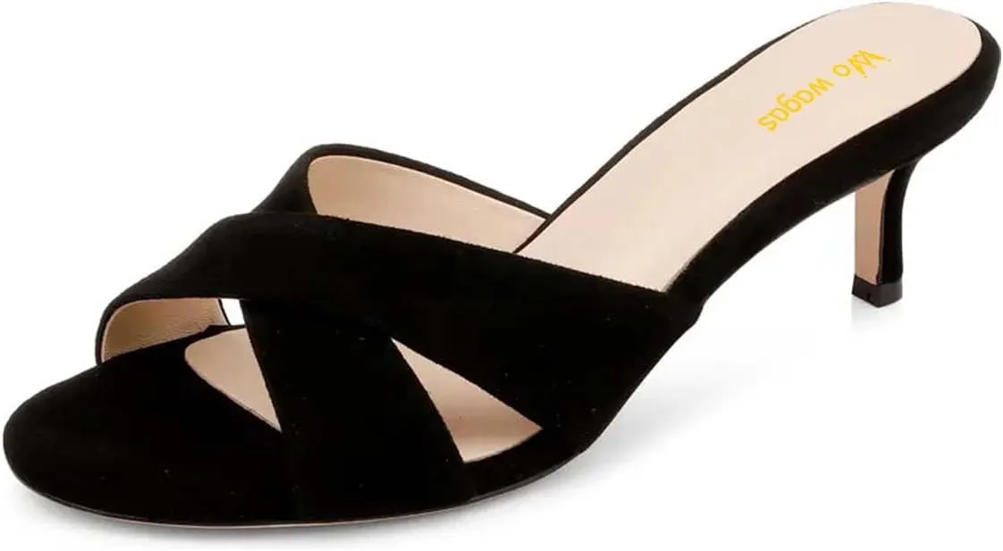 Women’s Cross Strap Mules Slip On Slippers Kitten Mid Heels Open Round Toe Shoes Indoor Outdoor Dating Size 4-16 US