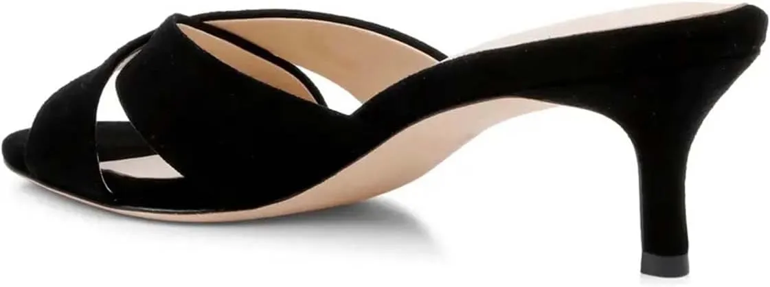 Women’s Cross Strap Mules Slip On Slippers Kitten Mid Heels Open Round Toe Shoes Indoor Outdoor Dating Size 4-16 US