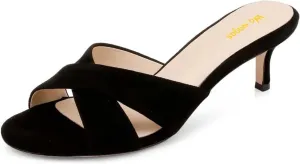 Women’s Cross Strap Mules Slip On Slippers Kitten Mid Heels Open Round Toe Shoes Indoor Outdoor Dating Size 4-16 US
