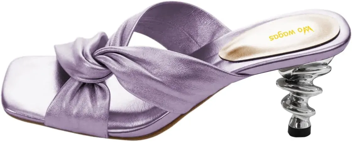 Women’s Cross Strap Mules Special Heeled Slippers Slip On Sandals Chunky High Heels Open Square Toe Shoes Indoor Shopping Party Size 4-16 US