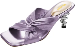 Women’s Cross Strap Mules Special Heeled Slippers Slip On Sandals Chunky High Heels Open Square Toe Shoes Indoor Shopping Party Size 4-16 US