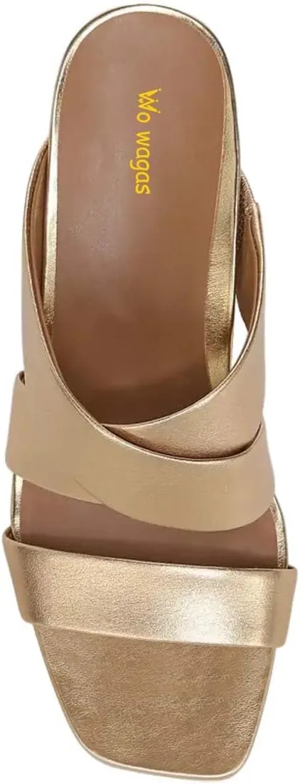Women’s Cross Straps Mules Slip On Slippers Metal Chunky Mid Heels Open Square Toe Shoes Indoor Outdoor Size 4-16 US