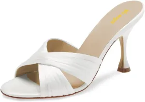 Women’s Cross Straps Mules Slip On Slippers Slim High Heels Open Round Toe Dress Shoes Indoor Outdoor Size 4-16 US