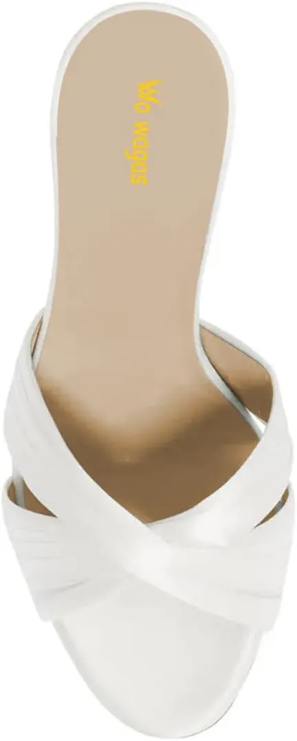 Women’s Cross Straps Mules Slip On Slippers Slim High Heels Open Round Toe Dress Shoes Indoor Outdoor Size 4-16 US