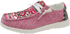 Women's Denim Loafers Aztec Ethnic Pattern Canvas Slip-on Sneakers Low Top Cushioned Insole Breathable Lightweight All-Day Comfort Shoes,Blue/Brown/Rose,US Size 6-11