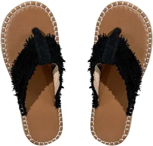 Womens Denim Slippers Plus Size Fashion Platform Straw Sandals Fisherman Beach Style Flip Flops Slip on Sandals