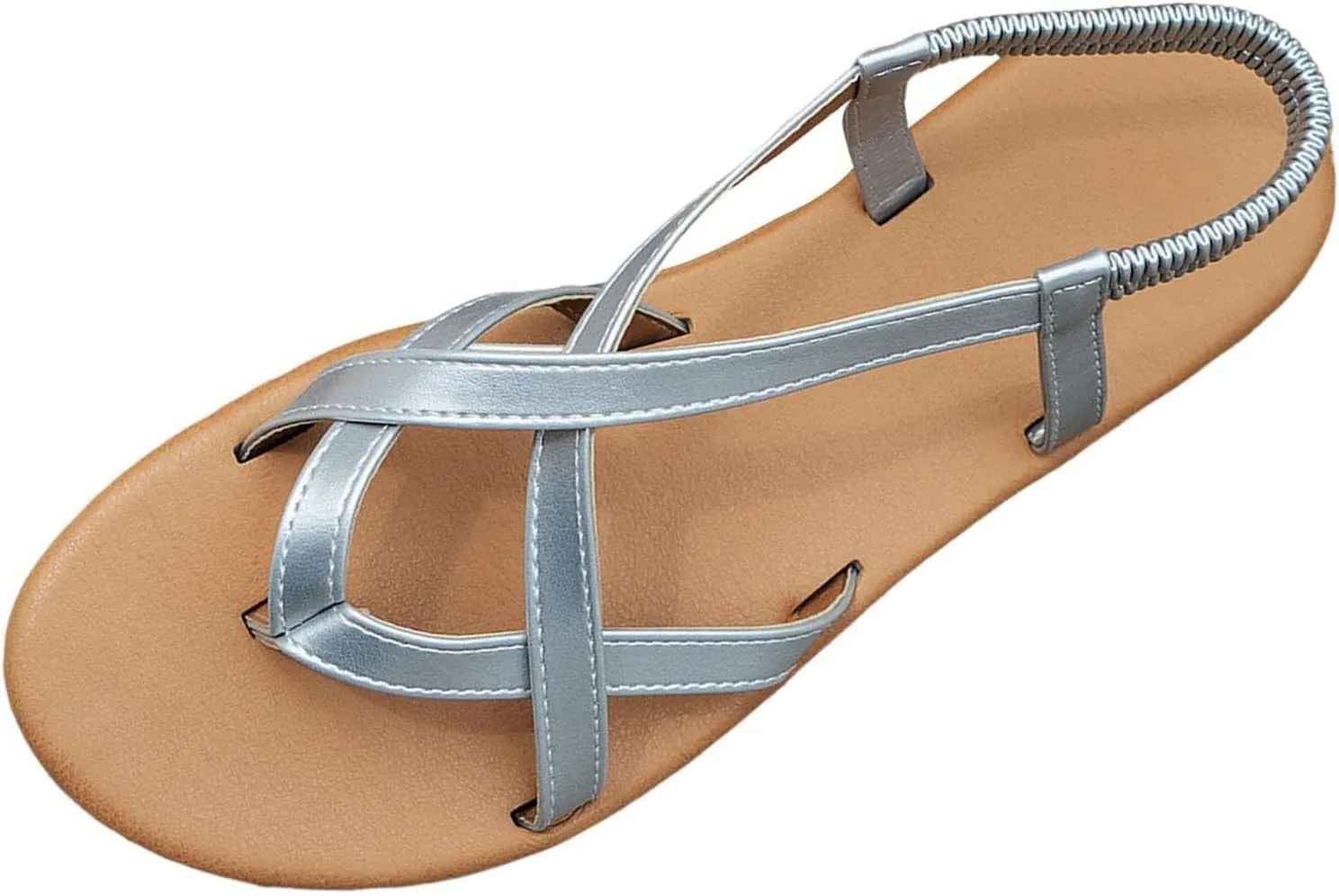 Women's Elastic Flat Sandals Ankle Strap Comfortable Dressy Summer Cute Strappy Open Toe Walking Beach Sandals For Woman 2025 Casual Bohe Womens Comfort CrissCross Slide Wedding Shoes for Daily Wear