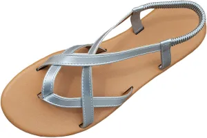 Women's Elastic Flat Sandals Ankle Strap Comfortable Dressy Summer Cute Strappy Open Toe Walking Beach Sandals For Woman 2025 Casual Bohe Womens Comfort CrissCross Slide Wedding Shoes for Daily Wear