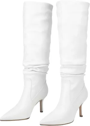 Women's Embroidered Wide Calf Western Cowgirl High Knee Boots Pull On Pointed Toe Cowboy Tall Boots for Ladies