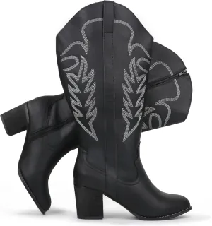 Women's Extra Wide Calf Cowboy Boots Embroidered Western Cowgirl Knee High Boots