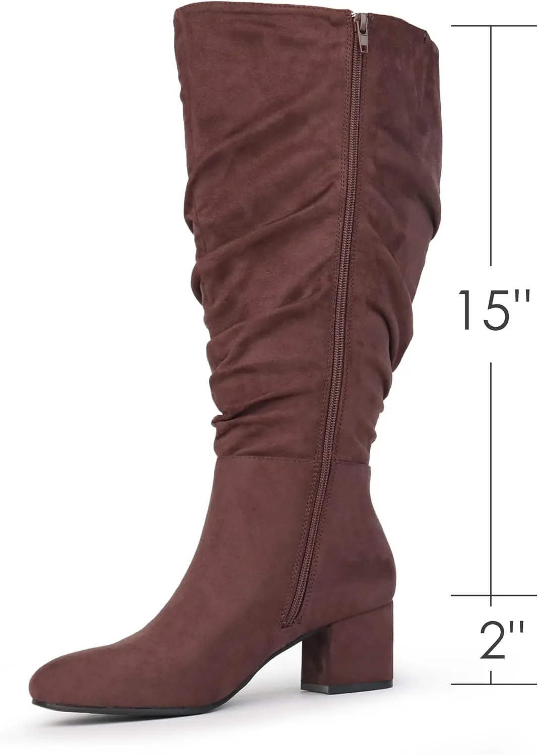 Women's Extra Wide Calf Dress Boots Slouchy Suede Boots with Block Heel
