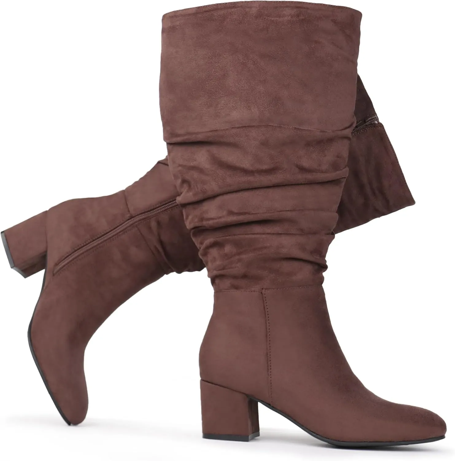 Women's Extra Wide Calf Dress Boots Slouchy Suede Boots with Block Heel