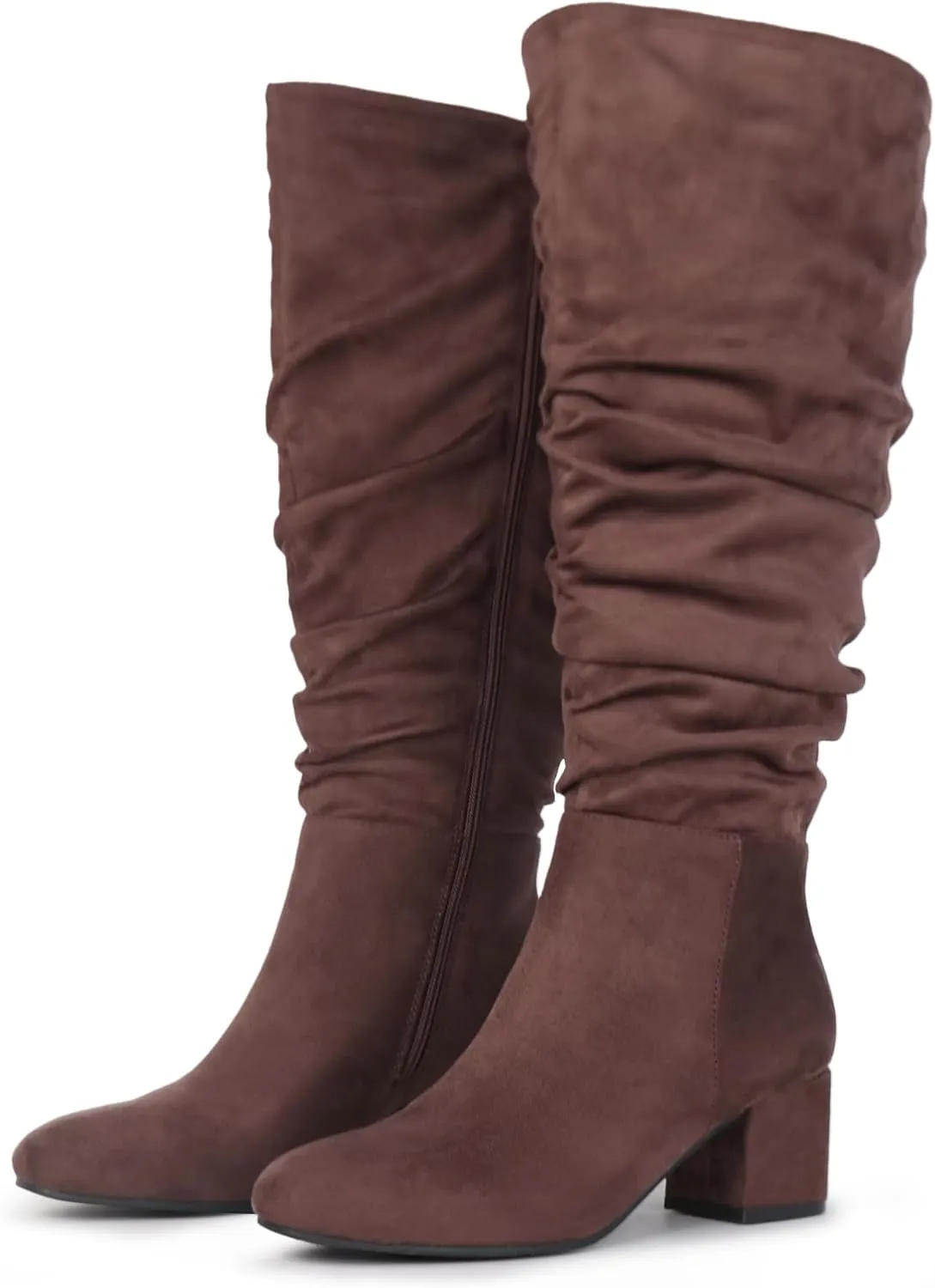Women's Extra Wide Calf Dress Boots Slouchy Suede Boots with Block Heel