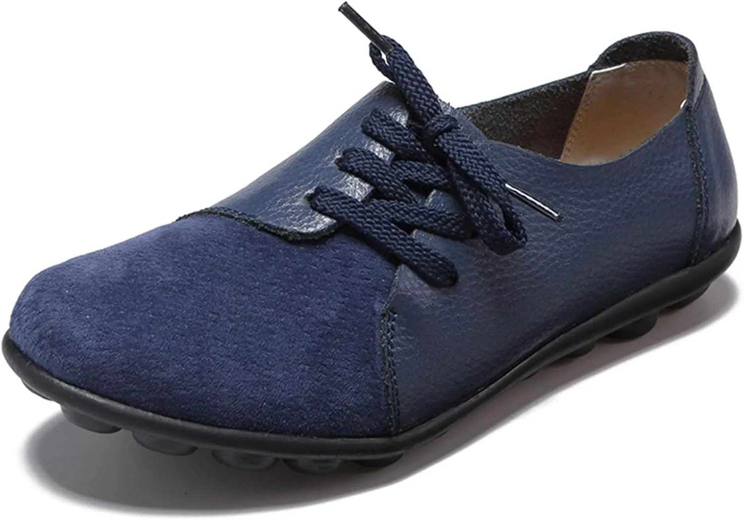 Women's Fashion Casual Leather Soft Sole Lace Up Loafers Shoes Comfortable Low Top Non-Slip Flat Walking Shoes